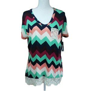 NWT Chevron lace trim tee XL